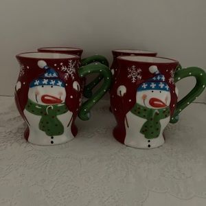 Pier 1 Imports Set Of 4 Jolly Holiday Snowman Mugs Brand New With Tags